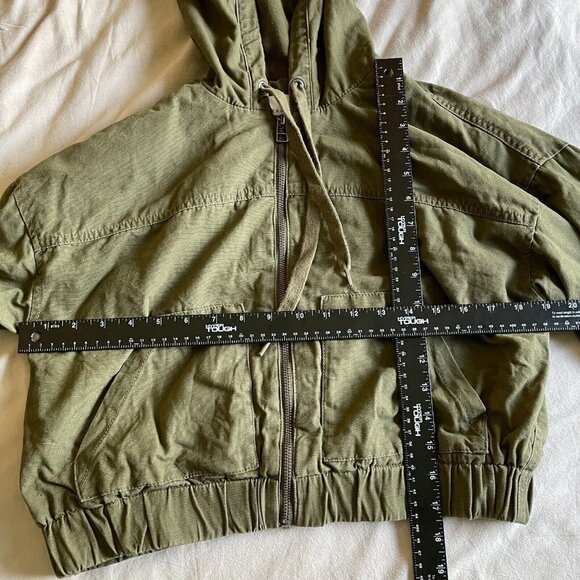 Aeropostale Bomber Jacket Womens Size S Army Green Crop Canvas Full Zip Outdoor - Picture 8 of 11